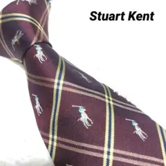 未使用タグ付き スチュアートケント ネクタイ チェック柄 紋章 乗馬 赤