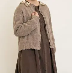 【マカベアリス×Samansa Mos2】 刺繍カーディガン モカ