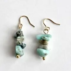 1点作品☆ スクエア枠アメジスト×コッパーターコイズピアス イヤリング
