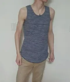 人気 ラウンドヘム タンクトップレイヤードスタイル重ね着 オシャレ