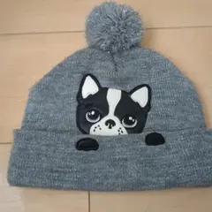 ☆H&М　フレンチブルドッグ　ニットキャップ　グレー　ラメ 8-12Y☆