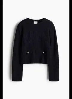 H&M ネイビー 鹿の子セーター　クロップドセーター ポケット付き