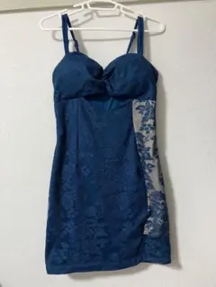 ダークブルー キャバドレス レースパネル付き キャバ ミニ 最終値下