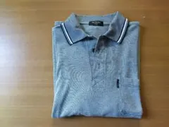 古着 長袖ポロシャツ グレーストライプ襟