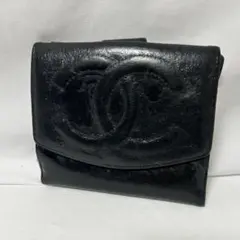 CHANEL シャネル Wホック 折り財布 ブラック ココマークロゴ レディース