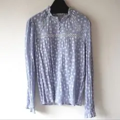 フラワープリント 長袖シャツ ブルー フェミニン