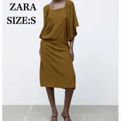 新品 ZARA オリーブグリーン 半袖 ワンピース S