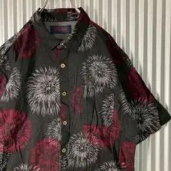柄シャツ 半袖 花火 黒 4L 大きいサイズ