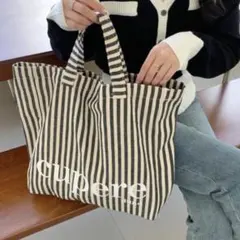 ストライプ★レディースバッグ★トートバッグ★ハンドバッグ 黒 ブラックのサムネイル