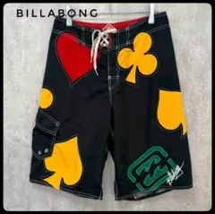 Y2K　Billabong　トランプ柄　ボードショーツ　28　黒　海パン