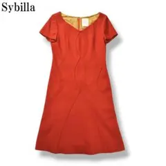 【上質】 シビラ ウール100％ 半袖 フレアワンピース L レッド ♪