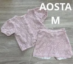 AOSTA 花柄パフスリーブ スカパン ピンク セットアップ 韓国子供服 M