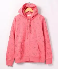 Mサイズ すみっコぐらし スウェット ジップパーカー 総柄 ピンク