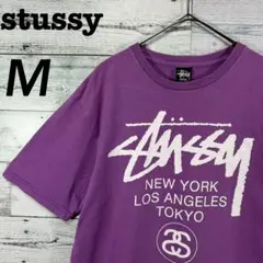 stussy ステューシー 両面プリント ワールドツアーTシャツ パープル M