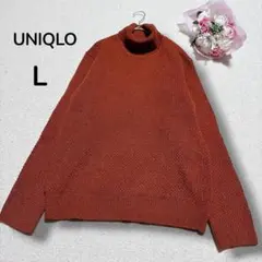 【ユニクロ】メンズ　ミドルゲージ　タートルネック　ニットセーター　オレンジ系　L