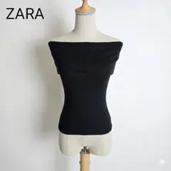 美品 ZARA オフショルダートップス 黒 M コットン ストレッチ クロップド