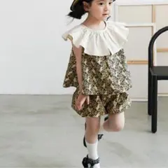 ベビー キッズ 花柄 総柄 フリルトップス ショートパンツ セット 韓国
