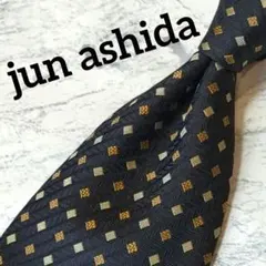 ❉jun ashida❉ネクタイ　菱ドット　フィッシュボーン織柄　黒　ワイド幅