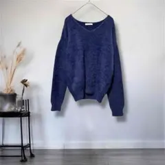 テチチ◎シャギー Vネックニット　ブルー　ふわふわフェミニン 森ガールカジュアル