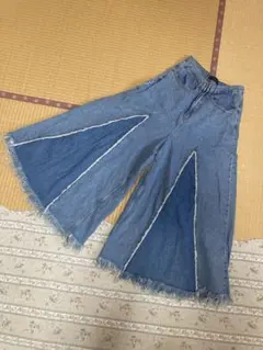 ZARA デニム ワイドパンツ 切り替え フリンジ