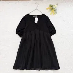 新品・未使用✨ベルメゾン　ロストロ　五分袖ワンピースチュニック　M 黒　ゆったりのサムネイル