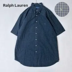 ラルフローレン 半袖シャツ XL ネイビー チェック ビッグシルエット 古着のサムネイル