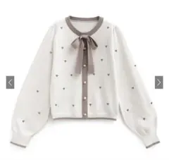 GRL ハート刺繍リボン配色ニットトップス アイボリー