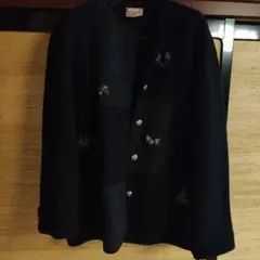 古着ヴィンテージ＊ノーカラージャケット (36) 黒 刺繍デザイン 羊毛100%
