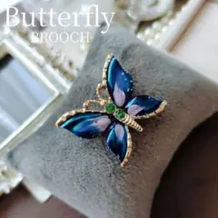 蝶々 バタフライ ブローチ コバルトブルー 昆虫 七宝エナメル 小さめ