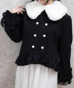 新品タグ付き★アクシーズファム★裾レースショートコート黒Lレースリボンコート