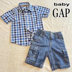 【美品】　GAP 半袖チェックシャツ　デニムパンツ　セット　100cm