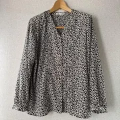 NONA TRLCOT ドット柄 グンゼ長袖ブラウス ベージュ×黒　ポリエステル