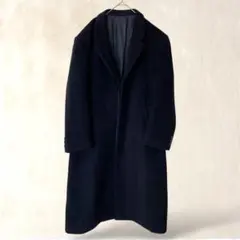 カシミヤ混　ウールコート　ロング丈　L　ブラック　比翼ボタン　フォーマル　秋冬