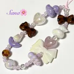 携帯ストラップ　ビーズストラップ　キーホルダー　韓国　大人可愛い　紫　116