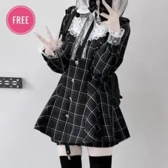 地雷　チェック　ワンピース　長袖　量産　推し　ブラック　パンツスタイル