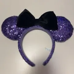 ハロウィン 紫色スパンコール ミニー 耳カチューシャ