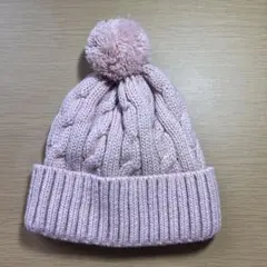 ベビー ニット帽 ピンク ポンポン付き 42-46cm