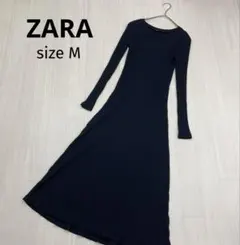 ◆ ZARA ザラ リブ ニット カットソー マキシ丈 ワンピース ブラック M