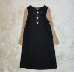 【美品】エムズグレイシー 切替ワンピース ラインストーン ロゴ フラワーボタン 美品】エムズグレイシー 切替ワンピース ラインストーン ロゴ