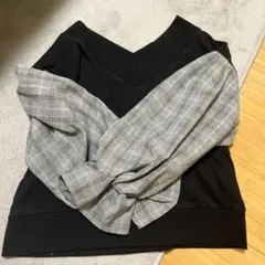スパイラルガール　Vネックチェック柄袖長袖トップス