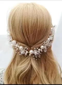パール ヘッドドレス ヘアアクセサリー 結婚式　 前撮り 成人式 ゴールド 新品
