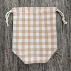 ハンドメイド チェック柄 裏地付きコップ袋 巾着袋