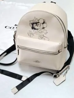 【COACH × Disney】ミニーマウス ミニリュック ホワイト レザー
