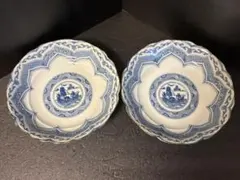 大人気　砥部焼　美窯　陶印あり　南蛮柄　染付　中鉢　2枚