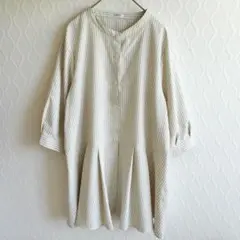✨美品✨GLACIER 長袖シャツワンピース【L】ストライプ ベージュチュニック