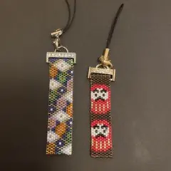 ビーズ刺繍チャーム2点セット　だるま　お花