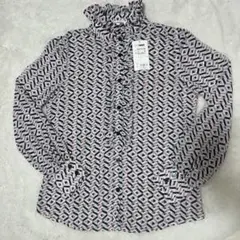 ナラカミーチェ　幾何学模様　フリル襟　長袖ブラウス