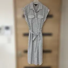 ノースリーブシャツワンピース 白黒柄