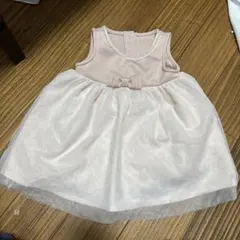80 ベビードレス リボン付き　ピンク　チュール　ワンピース