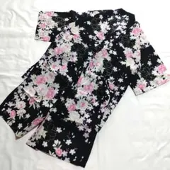 ブラック×お花♥ラメ入り♥平成ギャルレディース甚平♥美品♥フリーサイズ♥浴衣